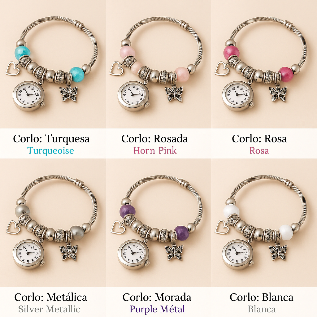 CharmWatch – Pulsera tipo Pandora con reloj colgante - Elegancia que te acompaña siempre