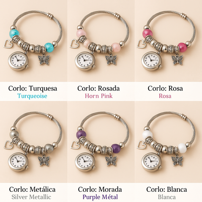 CharmWatch – Pulsera tipo Pandora con reloj colgante - Elegancia que te acompaña siempre