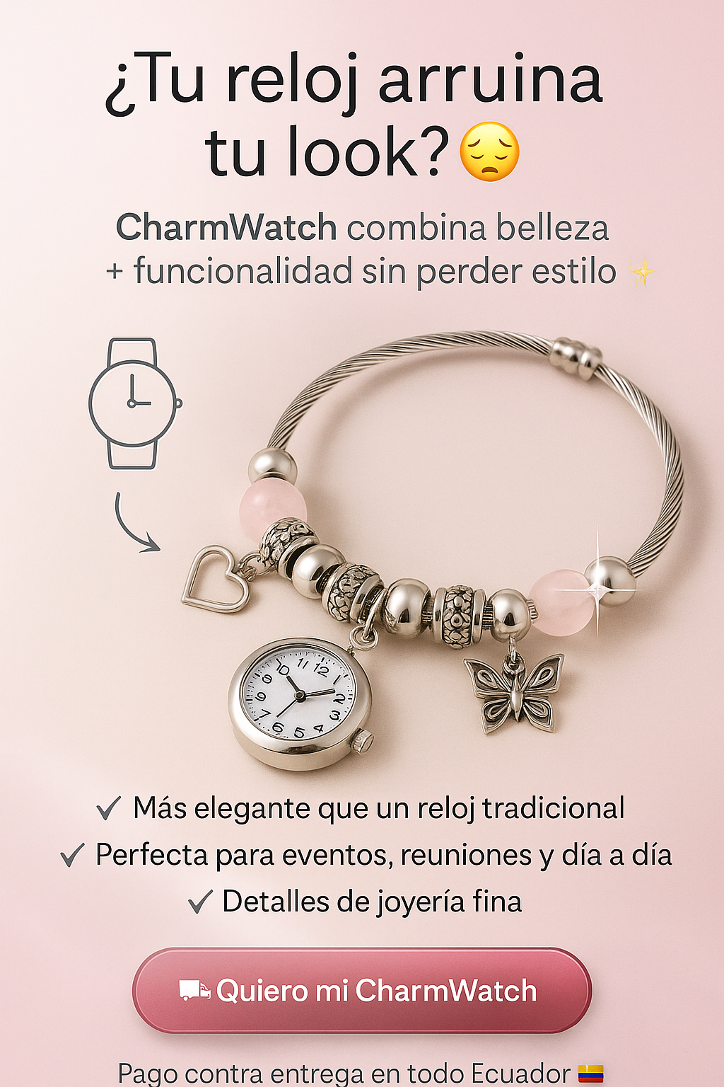 CharmWatch – Pulsera tipo Pandora con reloj colgante - Elegancia que te acompaña siempre