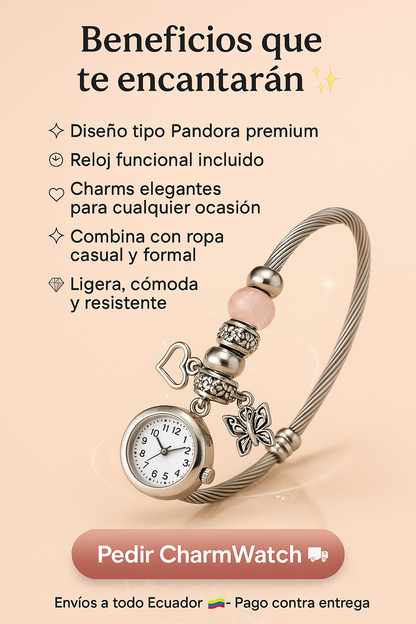 CharmWatch – Pulsera tipo Pandora con reloj colgante - Elegancia que te acompaña siempre