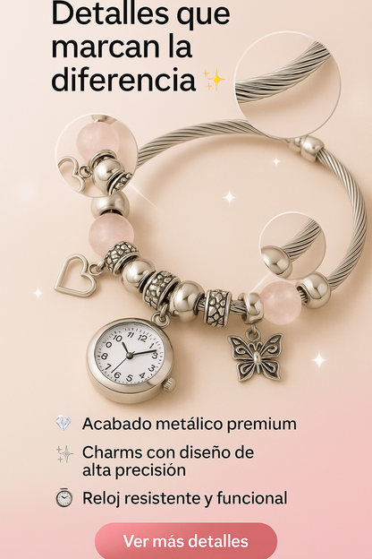 CharmWatch – Pulsera tipo Pandora con reloj colgante - Elegancia que te acompaña siempre