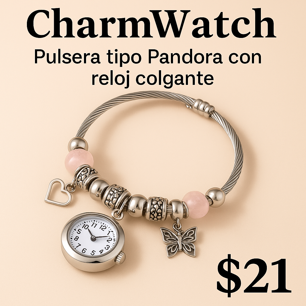 CharmWatch – Pulsera tipo Pandora con reloj colgante - Elegancia que te acompaña siempre