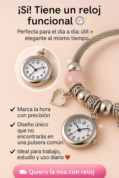 CharmWatch – Pulsera tipo Pandora con reloj colgante - Elegancia que te acompaña siempre
