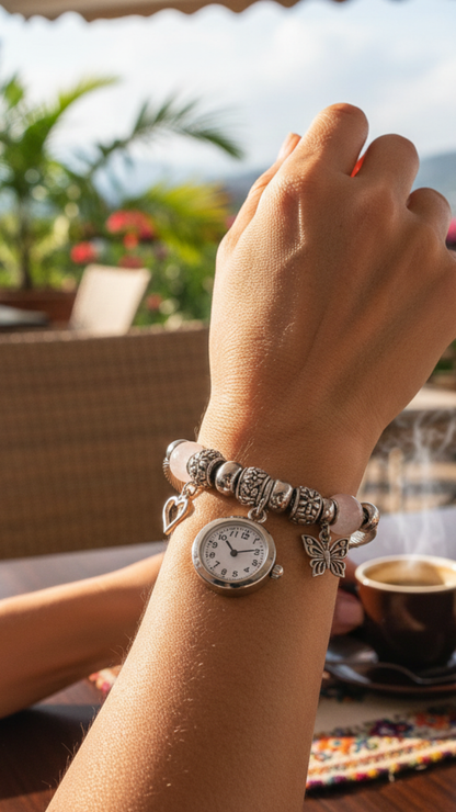 CharmWatch – Pulsera tipo Pandora con reloj colgante - Elegancia que te acompaña siempre