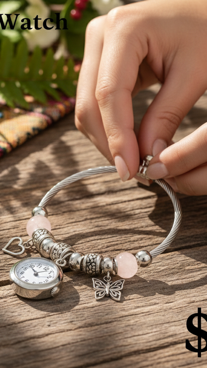 CharmWatch – Pulsera tipo Pandora con reloj colgante - Elegancia que te acompaña siempre