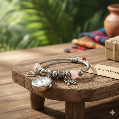 CharmWatch – Pulsera tipo Pandora con reloj colgante - Elegancia que te acompaña siempre